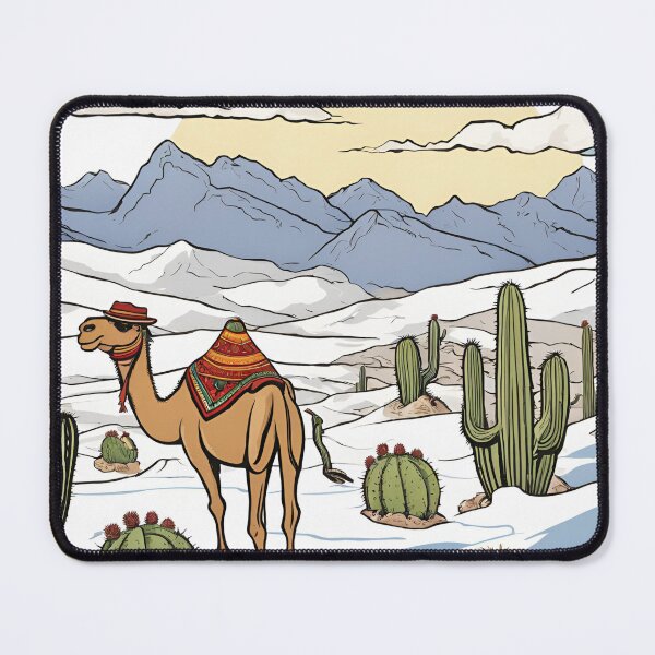 Item preview, Camel hikinh through snow cactus mountains designed and sold by katgosnice.