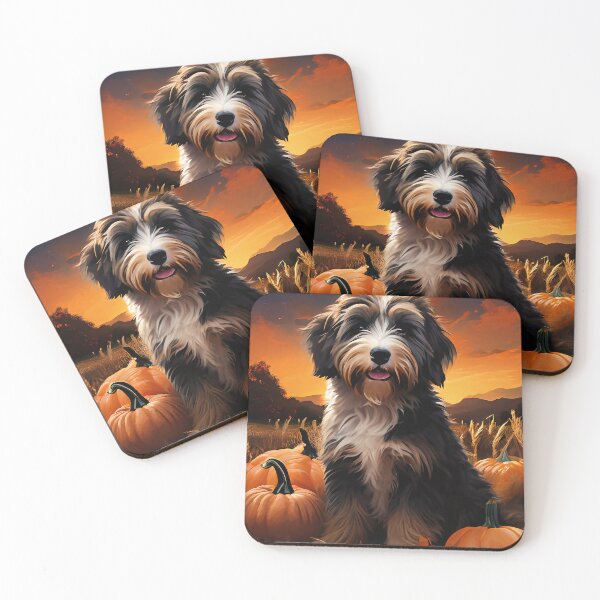 Item preview, Bearded Collie puppy in pumpkin patch designed and sold by Mianku | Für das Leben.