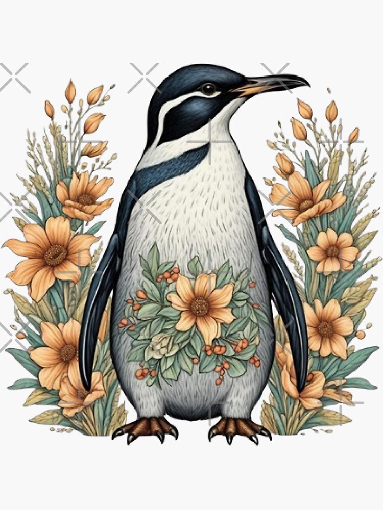 Thumbnail 3 of 3, Sticker, Floral Penguin designed and sold by vonna79.