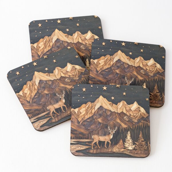 Item preview, Starry Night Over Majestic Mountains – Woodcarving Art designed and sold by MargaretWiktor.
