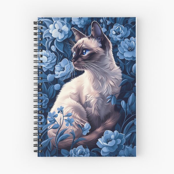 Item preview, Siamese Cat in Blue Flowers designed and sold by PetsArt.