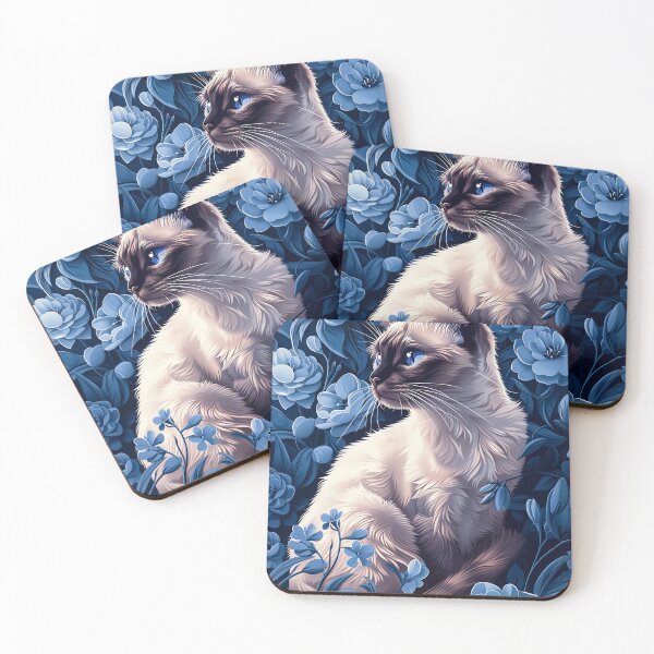 Item preview, Siamese Cat in Blue Flowers designed and sold by PetsArt.