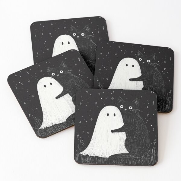 Item preview, Ghost and Black Cat Hug – Spooky Friendship designed and sold by DreamyLemons.