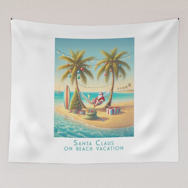 Item preview, Retro Tropical Christmas Travel Poster – Minimalist Santa Claus on Vacation at the Beach designed and sold by pod24.
