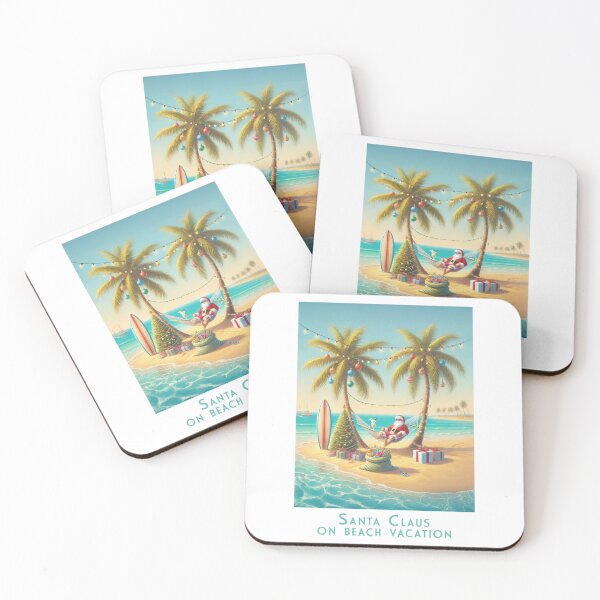 Item preview, Retro Tropical Christmas Travel Poster – Minimalist Santa Claus on Vacation at the Beach designed and sold by pod24.