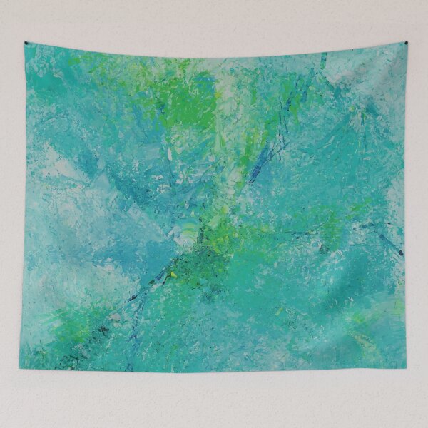 Item preview, Abstract Painting Art Light of fluorescent greens blues and mint digitalised painting tapestry wall art designed and sold by AlicjaKey.
