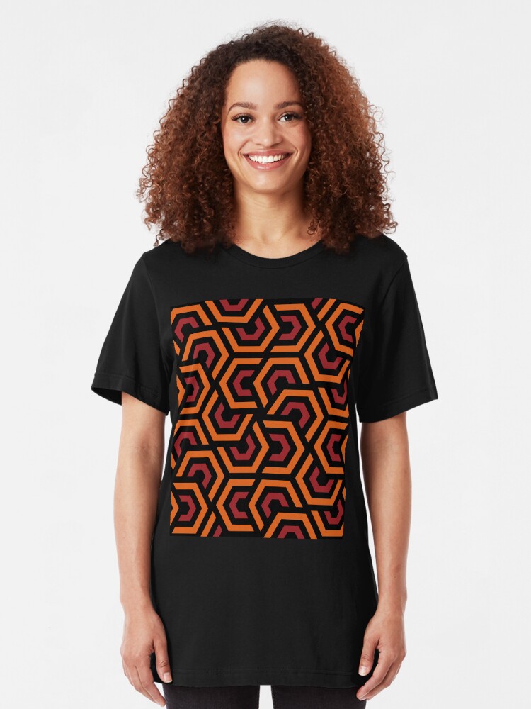 Alternate view of Geometric Pattern: Layered Hexagon: Orange Slim Fit T-Shirt