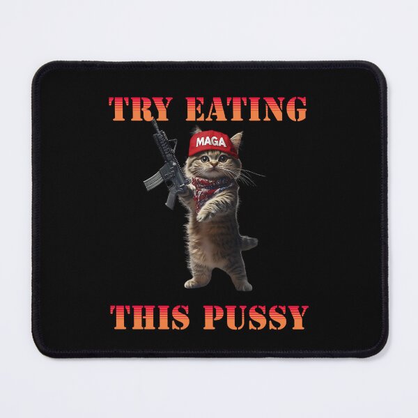 Item preview, Funny Cat in a MAGA Hat with Weapon – Try Eating Me Sticker designed and sold by OwlWorks.