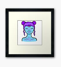 Blue Three Eyed Moon Girl Framed Print
