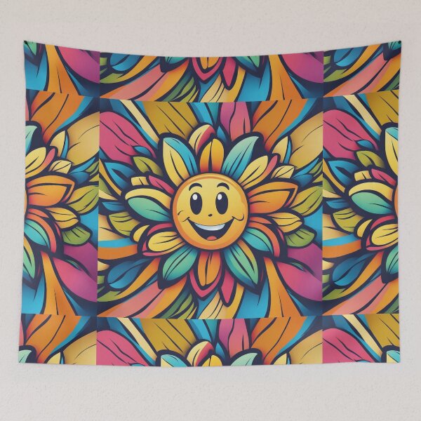 Item preview, Vector Cartoon Flower with a Smile on a Colorful Background designed and sold by hjian8219.