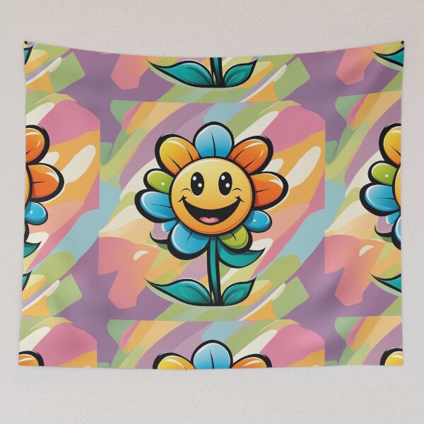 Item preview, Vector Cartoon Flower with a Smile on a Colorful Background designed and sold by hjian8219.