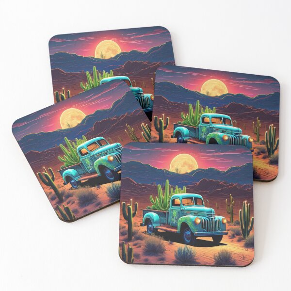 Item preview, "Moonlit Desert Journey: Vintage American Truck Transporting Cacti" designed and sold by Artisticanvas.