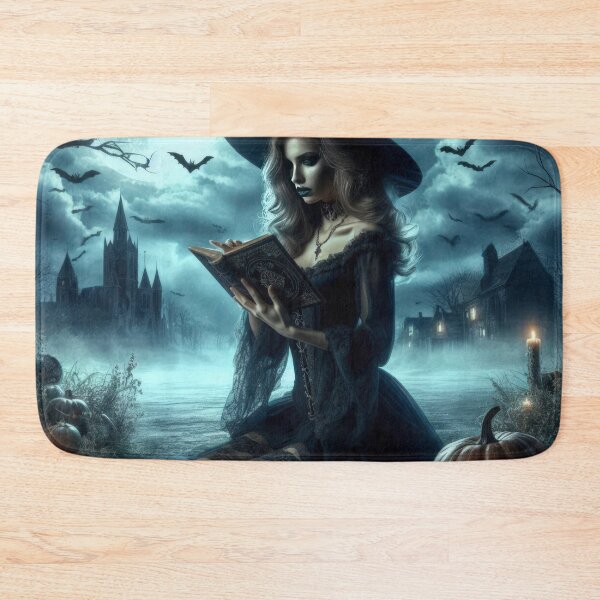 Item preview, sitting beautiful witch with a book and gloomy landscape Halloween Pumpkin designed and sold by Expressions-Sel.