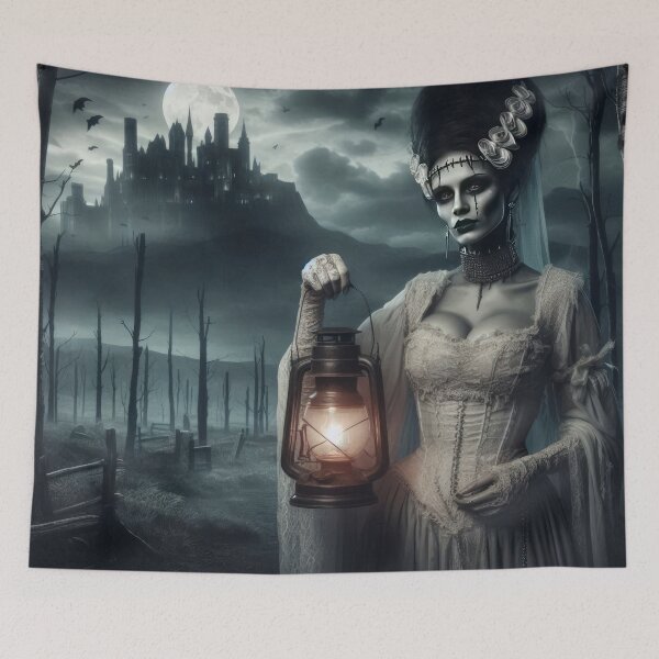 Item preview, Bride of Frankenstein with a lantern and gloomy landscape Halloween Pumpkin designed and sold by Expressions-Sel.