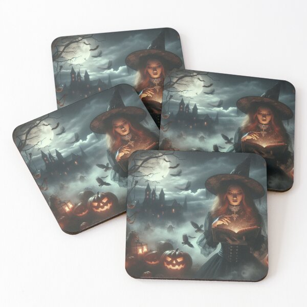 Item preview, beautiful witch with a magic book and gloomy landscape Halloween Pumpkin designed and sold by Expressions-Sel.