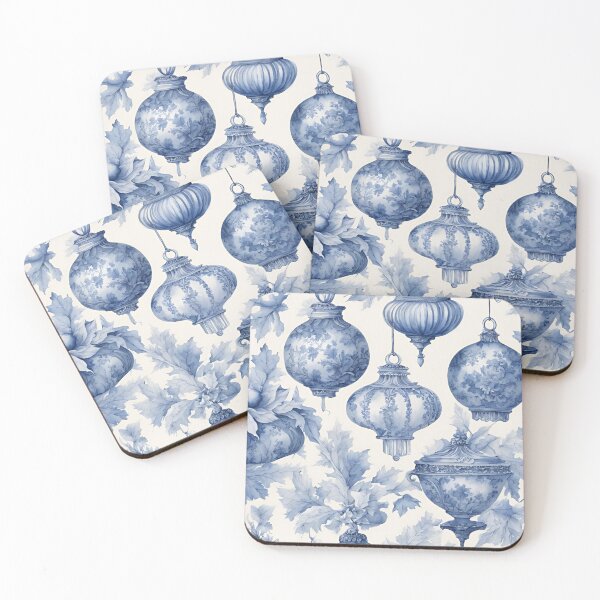 Item preview, French Toile de Jouy Blue and White Christmas Ornaments designed and sold by ThePinkProject.