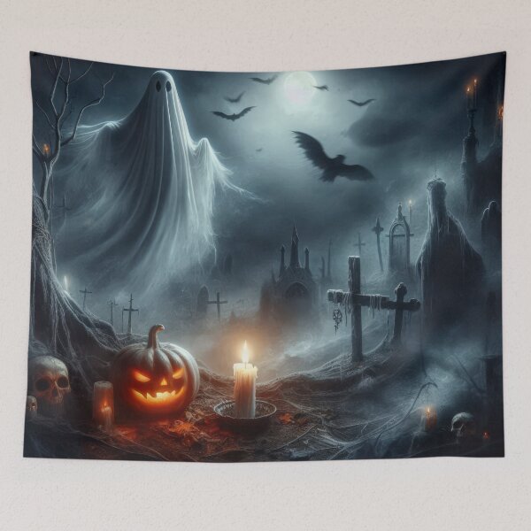 Item preview, ghost with a candle and gloomy landscape Halloween Pumpkin designed and sold by Expressions-Sel.