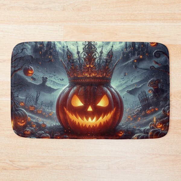Item preview, orange pumpkin with crown and gloomy landscape Halloween Pumpkin designed and sold by Expressions-Sel.