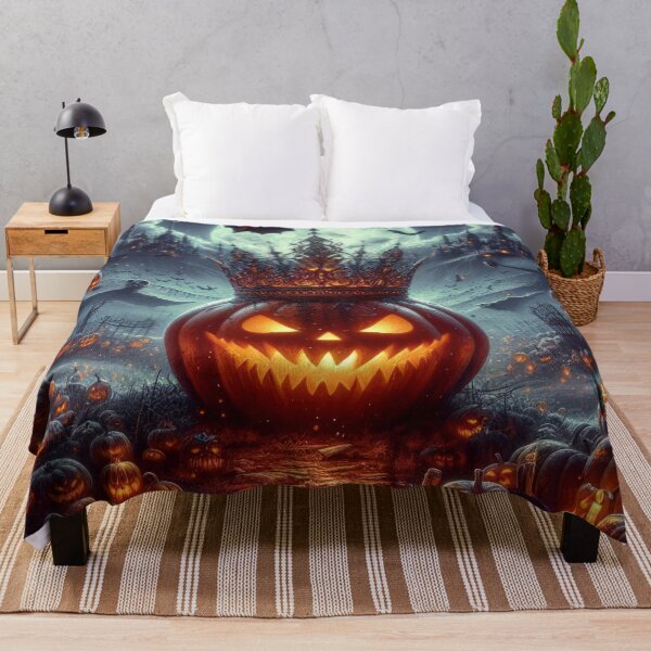 Item preview, orange pumpkin with crown and gloomy landscape Halloween Pumpkin designed and sold by Expressions-Sel.