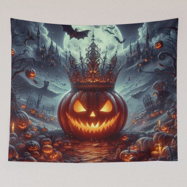 Item preview, orange pumpkin with crown and gloomy landscape Halloween Pumpkin designed and sold by Expressions-Sel.