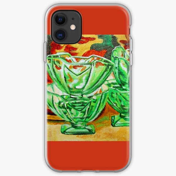 Painting of Retro Green Depression Glass Sundae Bowls Vintage iPhone Soft Case