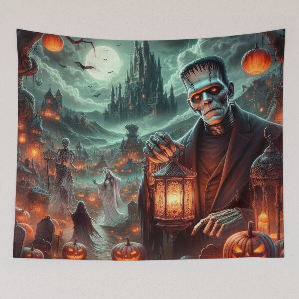 Item preview, Frankenstein with a lantern and gloom landscape Halloween Pumpkin designed and sold by Expressions-Sel.