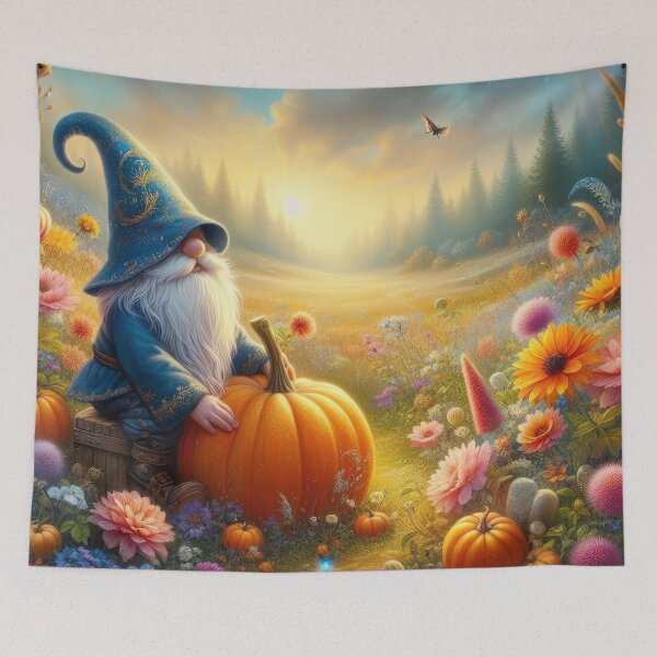 Item preview, dwarf in blue pumpkin clothes with magic landscape Halloween Pumpkin designed and sold by Expressions-Sel.
