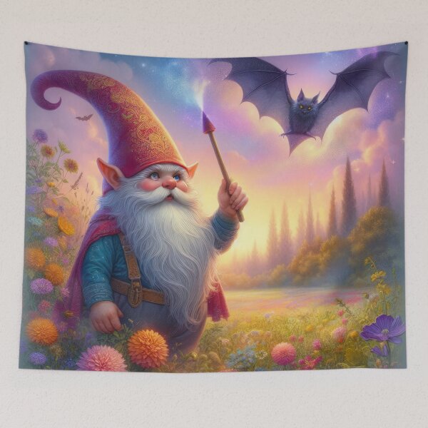 Item preview, dwarf with flowers and bat with magic magic landscape Halloween Pumpkin designed and sold by Expressions-Sel.