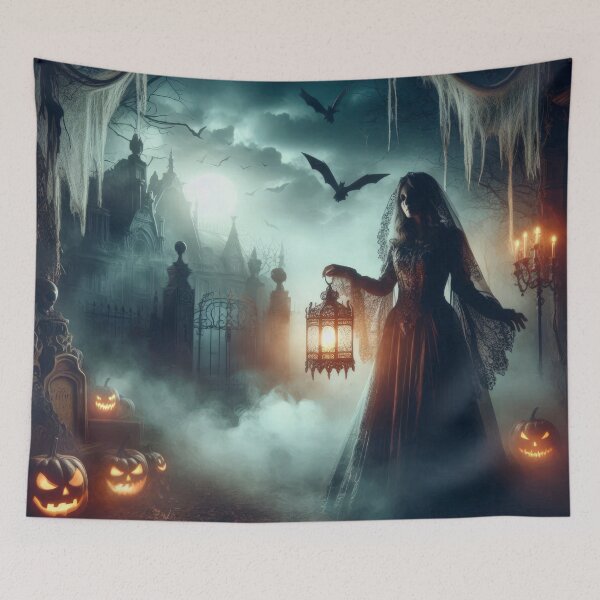 Item preview, ghostly woman with a lantern and gloomy landscape Halloween Pumpkin designed and sold by Expressions-Sel.