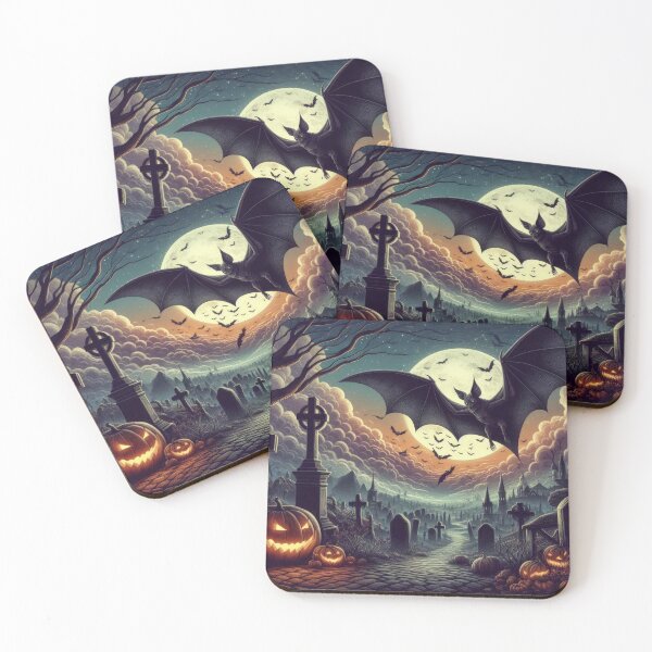 Item preview, black bat over graveyards with full moon Halloween Pumpkin designed and sold by Expressions-Sel.