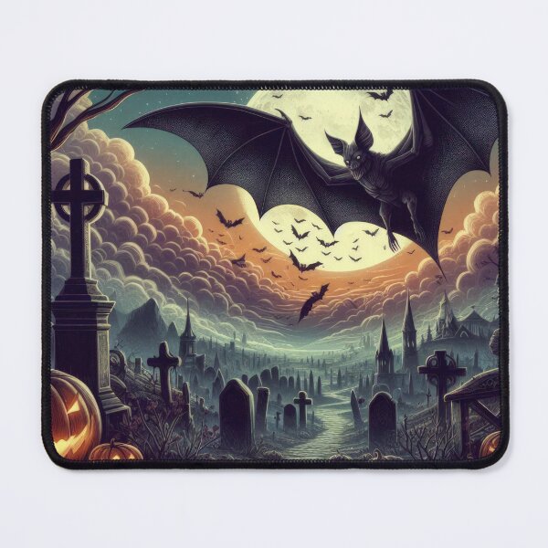 Item preview, black bat over graveyards with full moon Halloween Pumpkin designed and sold by Expressions-Sel.