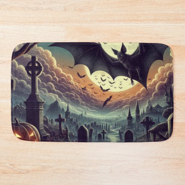 Item preview, black bat over graveyards with full moon Halloween Pumpkin designed and sold by Expressions-Sel.