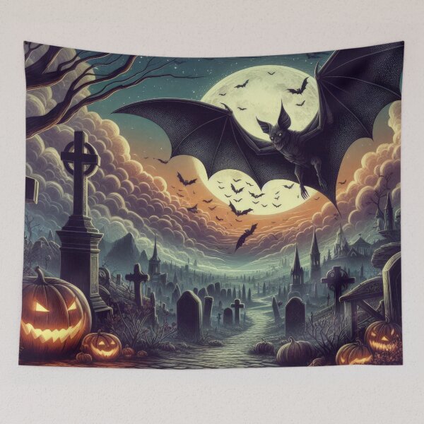 Item preview, black bat over graveyards with full moon Halloween Pumpkin designed and sold by Expressions-Sel.