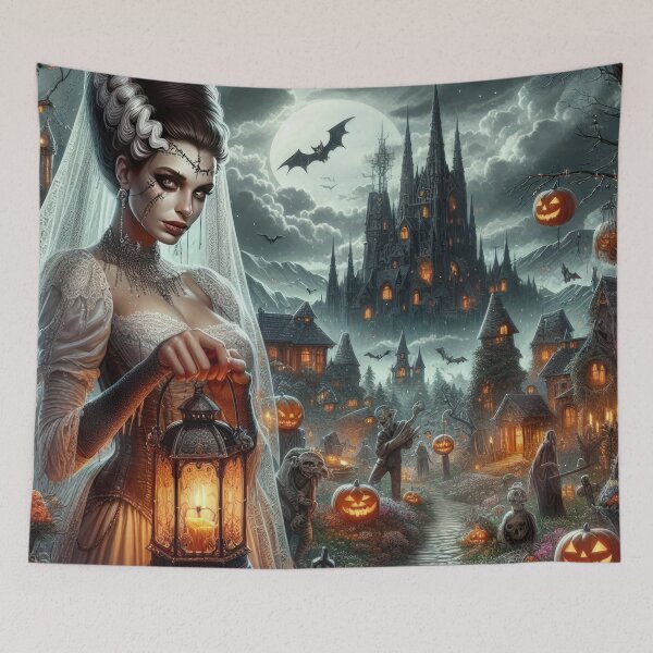 Item preview, frankenstein's fiancée with a lantern and a palace Halloween Pumpkin designed and sold by Expressions-Sel.