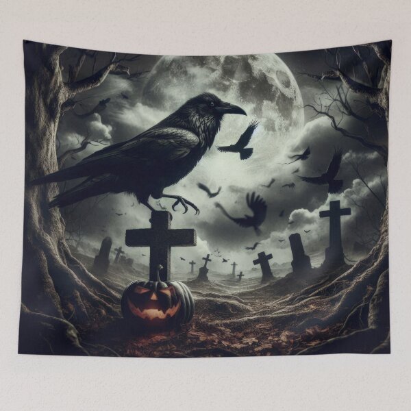 Item preview, black raven perched on a cross Halloween Pumpkin designed and sold by Expressions-Sel.