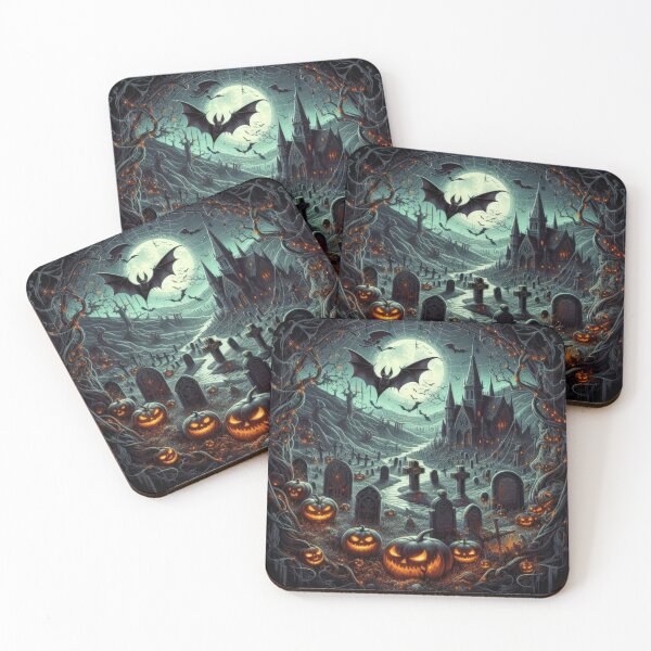 Item preview, bats over cemeteries and glowing pumpkins Halloween Pumpkin designed and sold by Expressions-Sel.