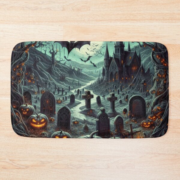 Item preview, bats over cemeteries and glowing pumpkins Halloween Pumpkin designed and sold by Expressions-Sel.