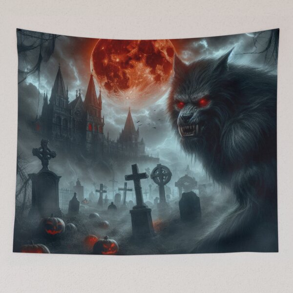 Item preview, werewolf with red eyes and red moon Halloween Pumpkin designed and sold by Expressions-Sel.
