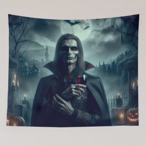 Item preview, Lord Vampire with a glass of red wine and a gloomy landscape Halloween Pumpkin designed and sold by Expressions-Sel.