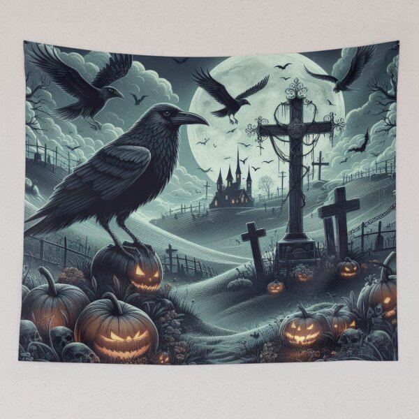 Item preview, Black Raven of Cemetery and a gloomy landscape Halloween Pumpkin designed and sold by Expressions-Sel.