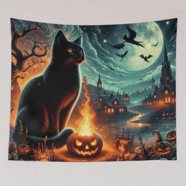 Item preview, black cat with burning pumpkin Halloween Pumpkin designed and sold by Expressions-Sel.