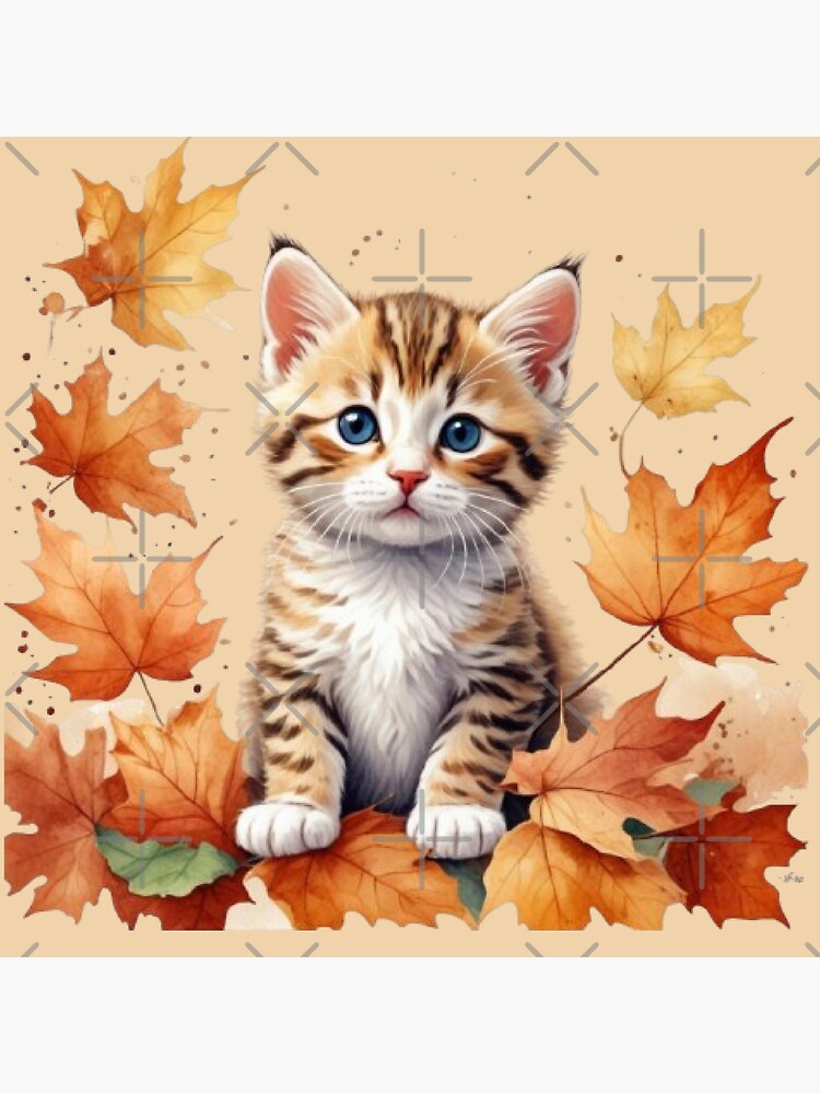 Thumbnail 4 of 4, Pillow, Cute Kitten Playing in Autumn Leaves | Cozy Fall Vibes designed and sold by vonna79.