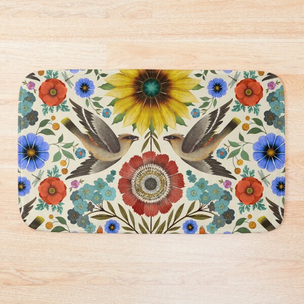 Item preview, Bohemian Waxwings on White Linen designed and sold by Silver Steer Design.