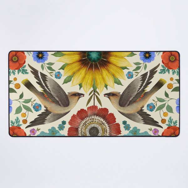 Item preview, Bohemian Waxwings on White Linen designed and sold by Silver Steer Design.