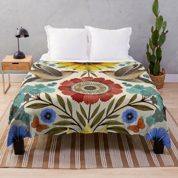 Item preview, Bohemian Waxwings on White Linen designed and sold by Silver Steer Design.