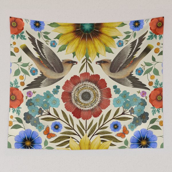 Item preview, Bohemian Waxwings on White Linen designed and sold by Silver Steer Design.