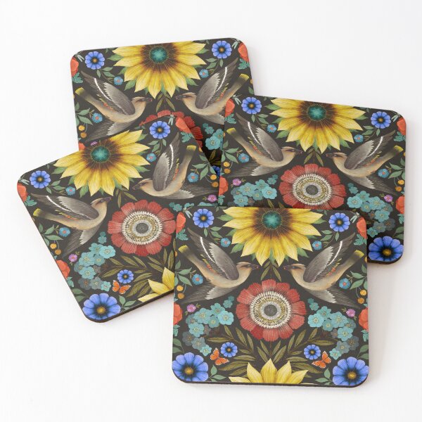 Item preview, Bohemian Waxwings on Charcoal designed and sold by Silver Steer Design.