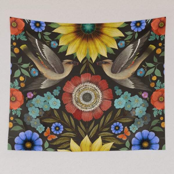 Item preview, Bohemian Waxwings on Charcoal designed and sold by Silver Steer Design.
