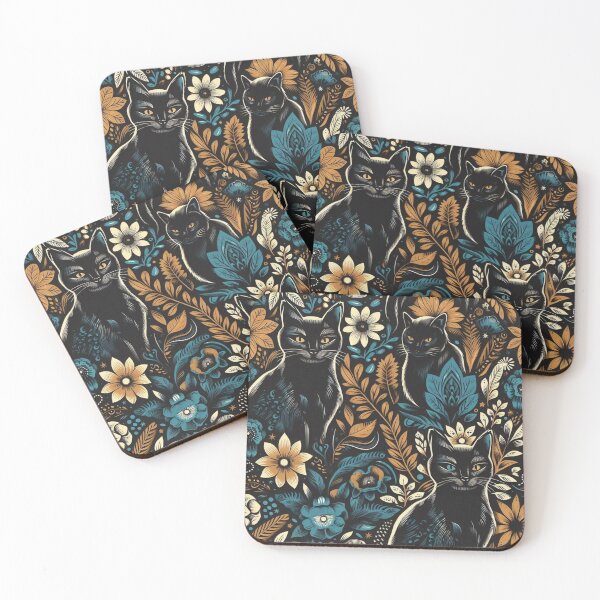 Item preview, III Black Cats on Black Background Wallpaper Print Pattern with Floral Art – Elegant Cat Design, Dark Floral Pattern, Chic Cat and Flower Wallpaper, Gothic Black Cat Art, Stylish Floral Wallpaper designed and sold by 21 Dragonflies.