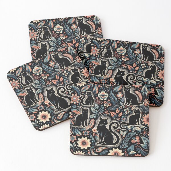Item preview, IV Black Cats on Black Background Wallpaper Print Pattern with Floral Art – Elegant Cat Design, Dark Floral Pattern, Chic Cat and Flower Wallpaper, Gothic Black Cat Art, Stylish Floral Wallpaper designed and sold by 21 Dragonflies.